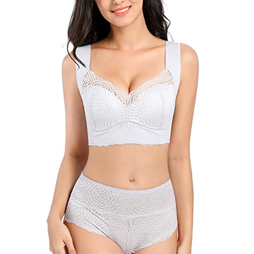 Necalisi büstenhebe Damen Grau Damen Blumen Spitzen BH Push Up Büstenhalter Rund Zart Ohne Buegel Bralette Bustier Bequemer Ungepolstert Bra super Push up BH 115B von Necalisi