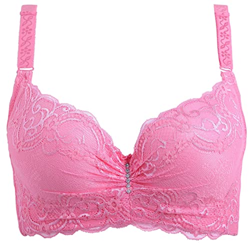 Necalisi BH große brüste starker Halt Rosa BH Damen mit bügel Elegant Vollschalen Spitzen Anti Sagging BHS Verstellbaren Träger Maximizer Push up Bra 85E von Necalisi
