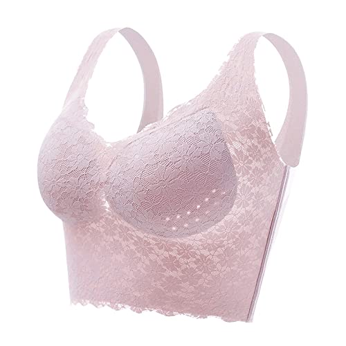 Necalisi büstenhebe Damen Rosa Spitze Damen BHBustier ohne Bügel Rückenfreier BH Schlaf BH bequemer Büstenhalter V-Ausschinitt BH Damen BH Push up 115B von Necalisi