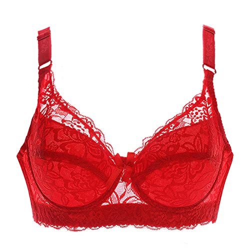 Necalisi büstenhebe Damen Rot Damen 1/2 Cup Spitze BH Soft Mesh Bügel BH Unlined Durchsichtig Damen Spitze BH Verstellbare Träger BH Grosse grössen 105C von Necalisi