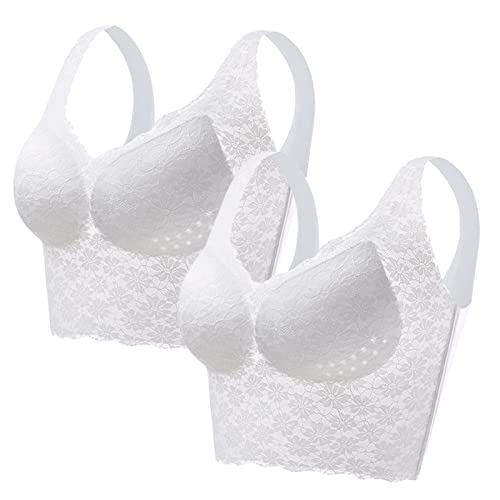 Necalisi büstenhebe Damen Weiß (2pcs) Damen Blumen Übergröße Ungefüttert mit Stickspitze Ohne Buegel Bralette Bustier Bequemer Gepolstert Spitze BH BH Damen Push up 110B von Necalisi