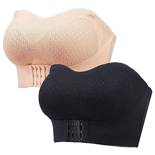 Necalisi trägerloser BH Hellgelb+Schwarz Atmungsaktive Nahtlose Tube Top ohne Buegel Trägerlosen Bandeau-BH Bequeme Unterwäsche BHS für Frauen Spitze Push up BH 110B von Necalisi