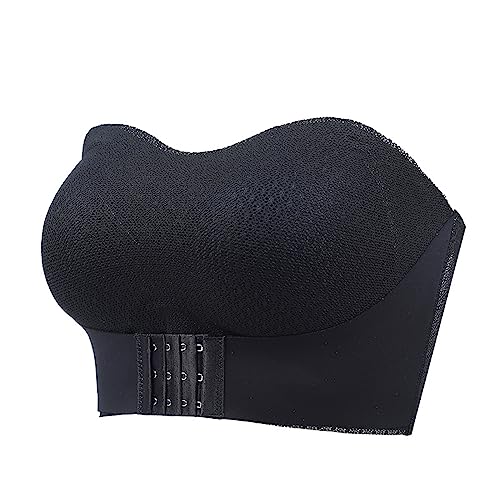 Necalisi trägerloser BH Push up Schwarz Damen Trägerloser BH - Ohne Bügel Spitze Mesh Cups Bandeau-BH Pushup BH Damen 100C von Necalisi