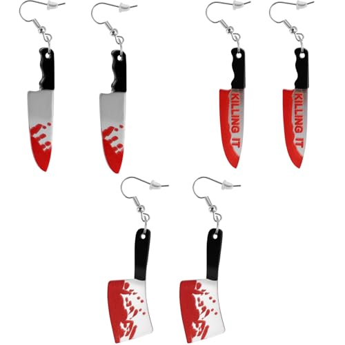 Halloween Ohrringe Set für Damen und Kinder, 3 Paare Küchenmesser Ohrringe, Halloween Earrings, Vampir Kostüm Zubehör Kostüm Damen Schwarze für Cosplay Karnev Halloween Ohrringe Set für Damen und Kinder, 3 Paare Küchenmesser Ohrringe, Halloween Earrings, Vampir Kostüm Zubehör Kostüm Damen Schwarze für Cosplay Karnev von Necdeol