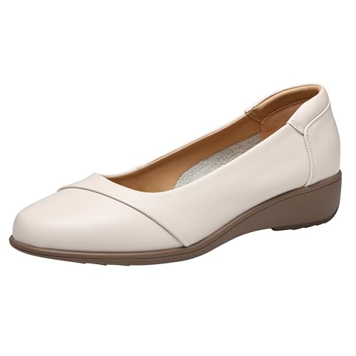 Necery Damen Ballenzeh-Kleid, Lederschuhe, niedriger Absatz, orthopädische Keilabsätze, orthopädische Loafers, Arbeitspumps, Beige, 37.5 EU Necery Damen Ballenzeh-Kleid, Lederschuhe, niedriger Absatz, orthopädische Keilabsätze, orthopädische Loafers, Arbeitspumps, Beige, 37.5 EU von Necery