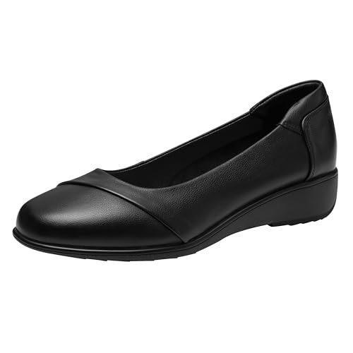 Necery Damen Ballenzeh-Kleid, Lederschuhe, niedriger Absatz, orthopädische Keilabsätze, orthopädische Loafers, Arbeitspumps, Schwarz, 36 EU von Necery