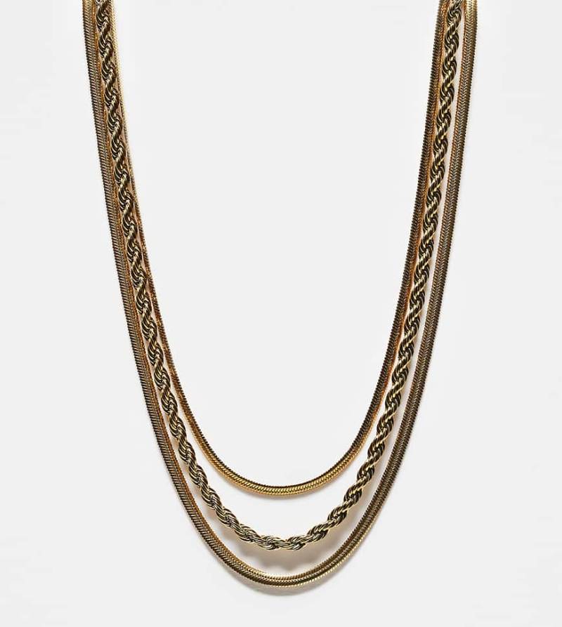 Neck On The Line - 3er-Pack Layering-Halsketten aus vergoldetem Edelstahl-Goldfarben von Neck On The Line