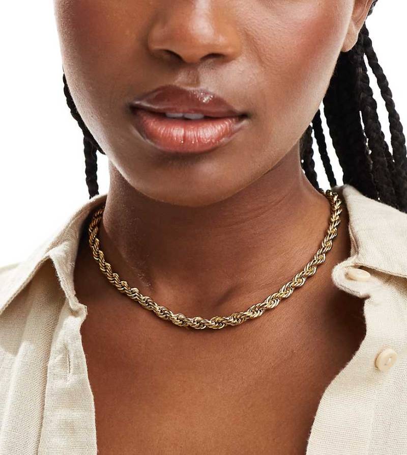 Neck On The Line - 6 mm breite Halskette aus vergoldetem Edelstahl im Kordel-Design-Goldfarben von Neck On The Line