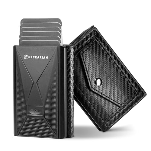 Neckarian® Portmonee Herren Schwarz Kreditkartenetui Geldbörse Portemonnaie Men Wallet Männer Münzfach Hält 6+2 Karten RFID Schutz Vegan Leder von Neckarian