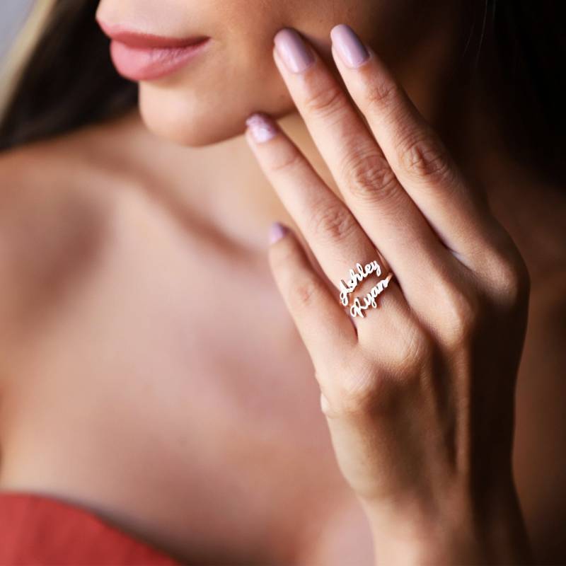 Personalisierter Doppelnamenring Kursiver Sterlingsilber-Ring von NecklaceDreamWorld