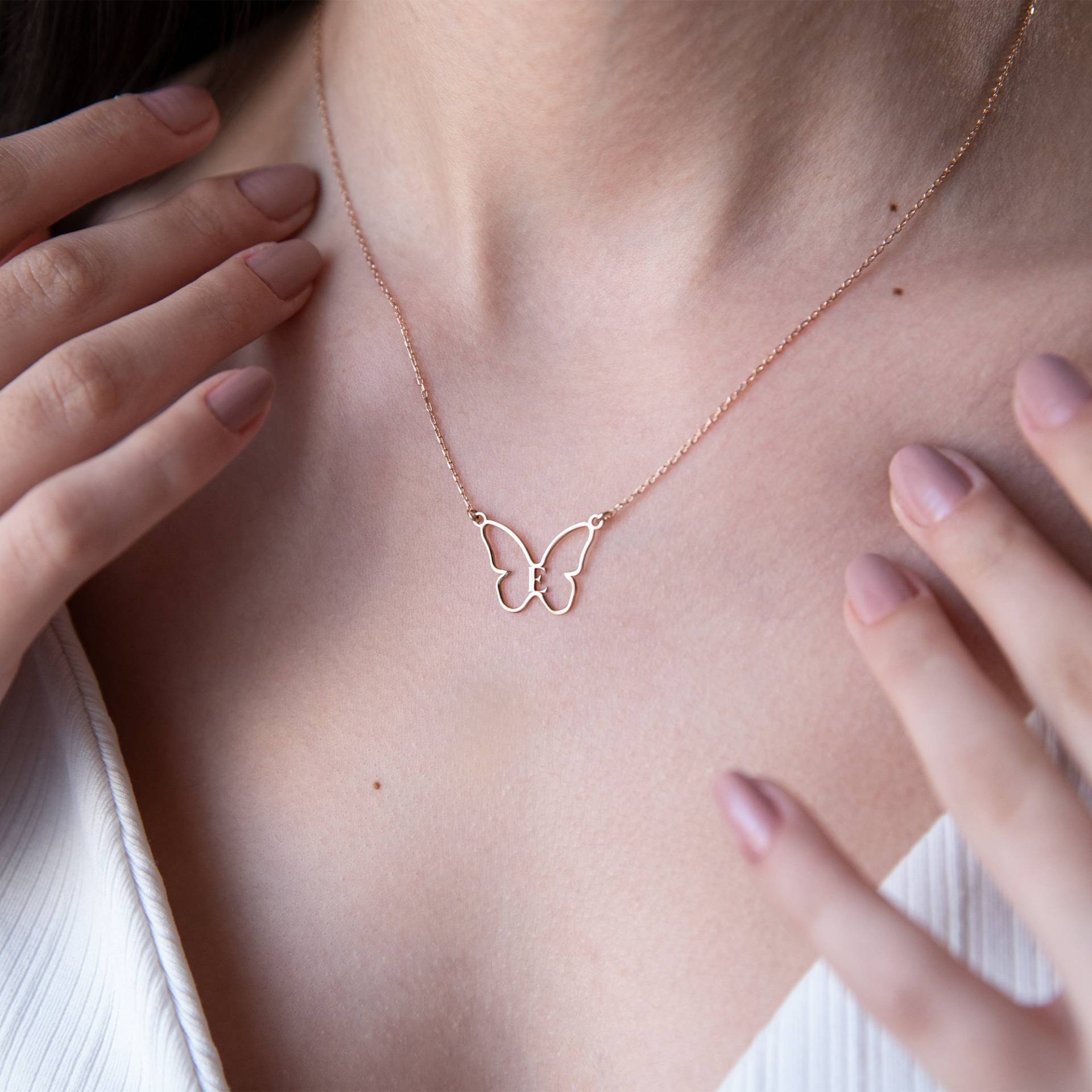 Schmetterling Initial Kette Sterling Silber, Rose Gold, Oder Gold Mit Geburtsstein von NecklaceDreamWorld