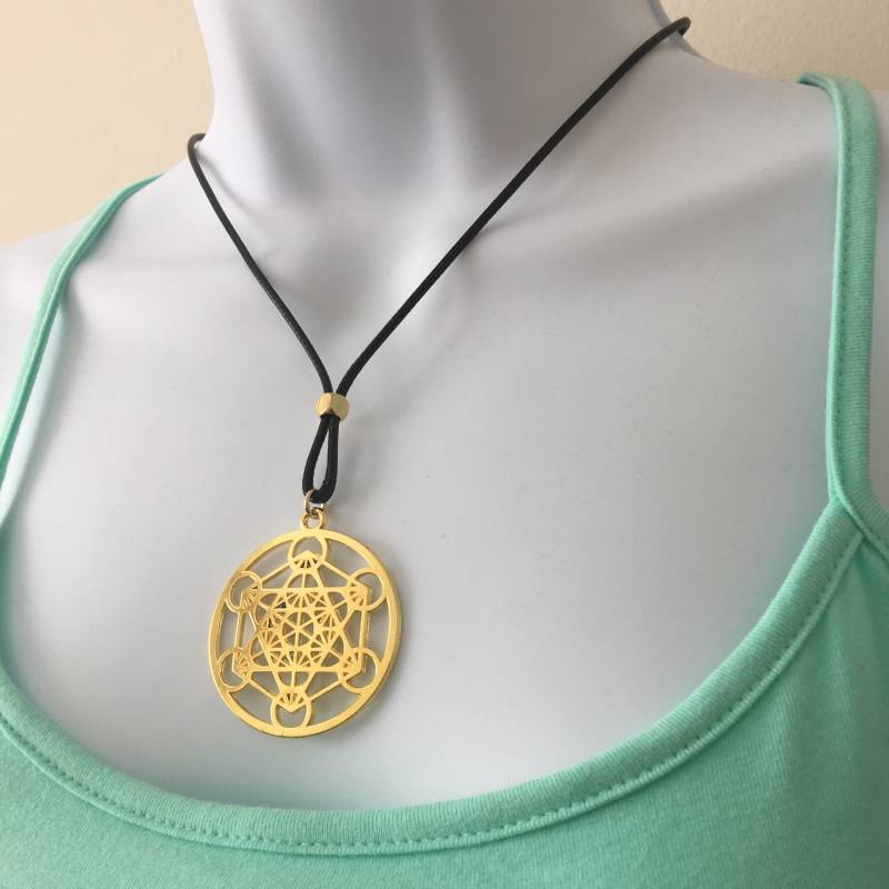 Merkaba Meditation Halskette Vergoldet, 2mm 17-18Inch Verstellbar Schwarz Gewachst Baumwolle Schnur von NecklacesJC