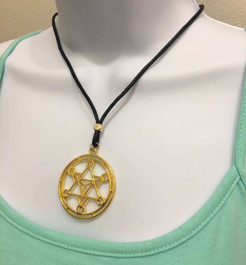 Merkaba Meditation Halskette Vergoldet, 2mm 17-18Inch Verstellbar Schwarz Gewachst Baumwolle Schnur von NecklacesJC