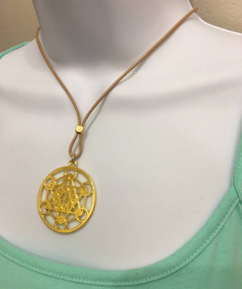 Merkaba Meditation Halskette Vergoldet, 2mm 17-18Inch Verstellbare Beige Gewachste Baumwolle Schnur von NecklacesJC