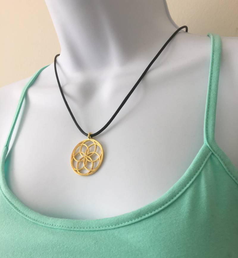 Samen Des Lebens Vergoldet Halskette, 2mm 17-18Inch Verstellbar Schwarz Gewachst Baumwolle Halskette Schnur von NecklacesJC