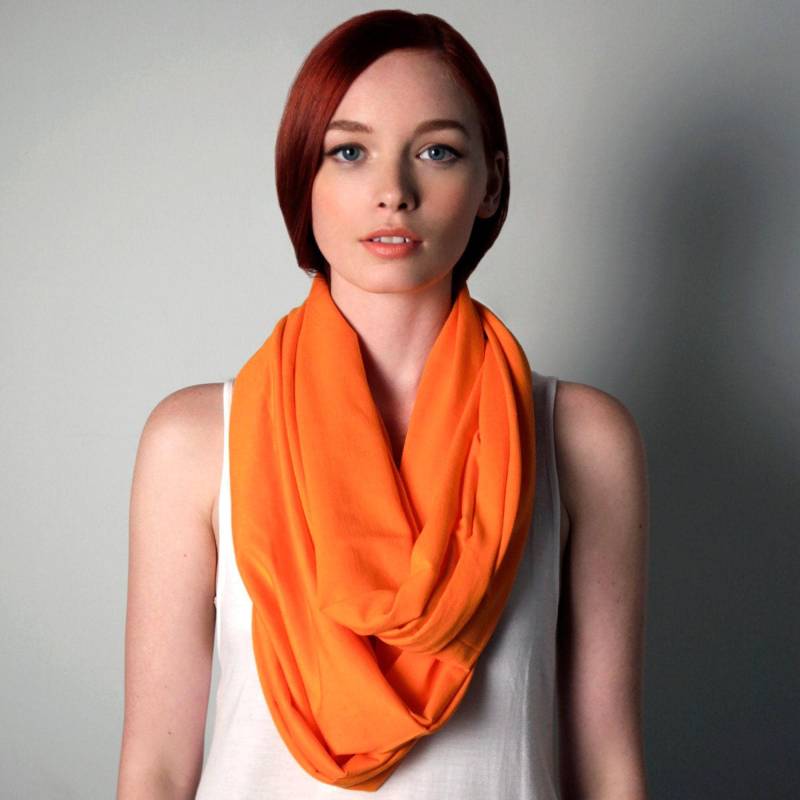 Orange Baumwoll-Jersey Loop/Schlauchschal Boho Chunky Loop, Handgefertigt in Den Usa von Necklush