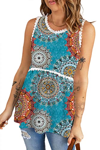 Frauen Flowy Summer Tank Plus Size Shirts Süße Weiche Lässige Ärmellose Bohemia Blue Print Tank Tops（XXL,Sonnenblume） von Necooer