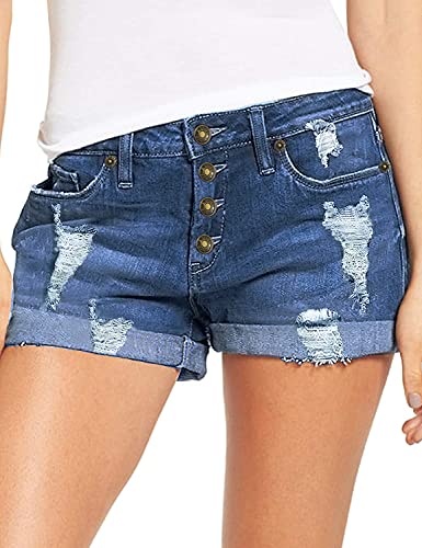 Necooer Ausgefranste Jeansshorts Damen in Used-Shorts mit mittlerer bis hoher Taille von Necooer