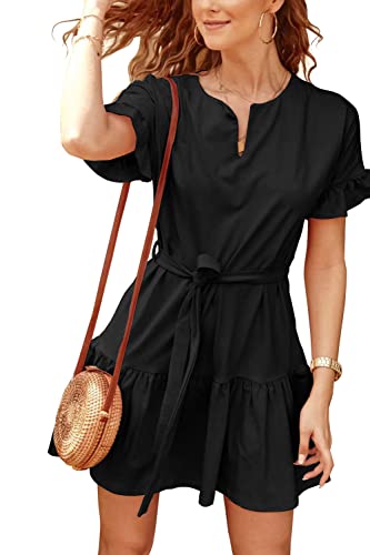 Necooer Casual Strand Tshirt Kleider Kurzarm Sundresses Für Frauen,01-schwarz,XL von Necooer