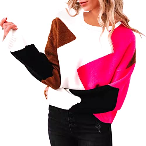 Necooer Damen 2022 Color Block Crewneck Langarm Casual Pullover Sweatshirts Tops Shirts（Grau，XL） von Necooer