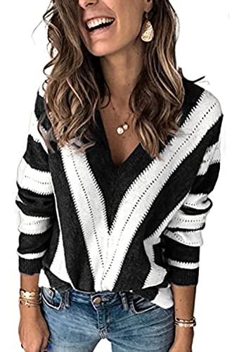 Necooer Damen 2022 Color Block V-Ausschnitt Langarm Casual Pullover Sweatshirts Tops Shirts von Necooer