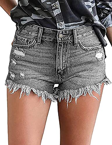 Necooer Damen Casual Short Pants Jeans mit mittlerer Taille für den Sommer Grau M von Necooer