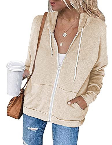 Necooer Damen Freizeitjacke Sport Strickjacke Tasche Reißverschluss Kapuzenjacke Reißverschluss Sportjacke Aprikose,L von Necooer