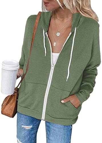 Necooer Damen Freizeitjacke Sport Strickjacke Tasche Reißverschluss Kapuzenjacke Reißverschluss Sportjacke（A-Grün,S） von Necooer