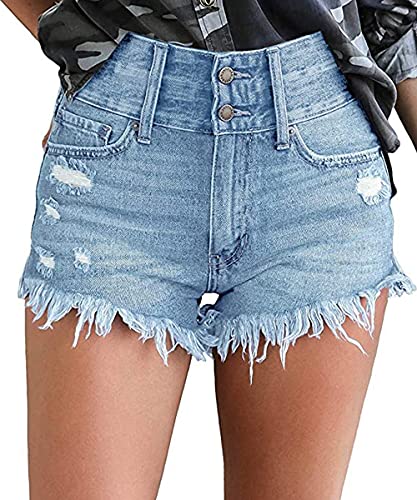 Necooer Damen Jeans 4 Buttons Raw Edge Denim Shorts von Necooer