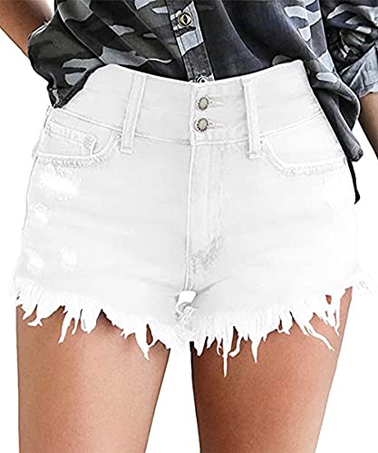 Necooer Damen Jeans 7 Buttons Raw Edge Denim Shorts von Necooer