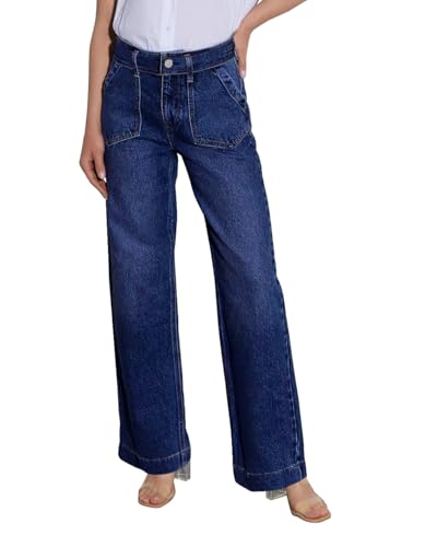 Necooer Damen Jeans Mit Gürtel Modische Vielseitige Retro-Hose Mit Weitem Bein Für Herbst Und Winter(Marineblau,L) von Necooer