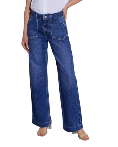 Necooer Damen Jeans Mit Weitem Bein Mode Lässig Vintage Bootcut Gerades Bein Hautfreundlich Ausgestellte Hose(Blau,XL) von Necooer