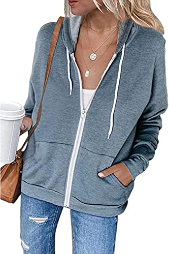 Necooer Damen Kapuzenjacke Einfarbig Kapuzenpullover Jacke Kapuzenpullover mit Taschenreißverschluss Kapuzenjacke (S, A-grau) von Necooer
