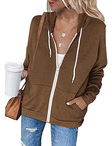 Necooer Damen Kapuzenjacke Einfarbig Kapuzenpullover Jacke Kapuzenpullover mit Taschenreißverschluss Kapuzenjacke von Necooer