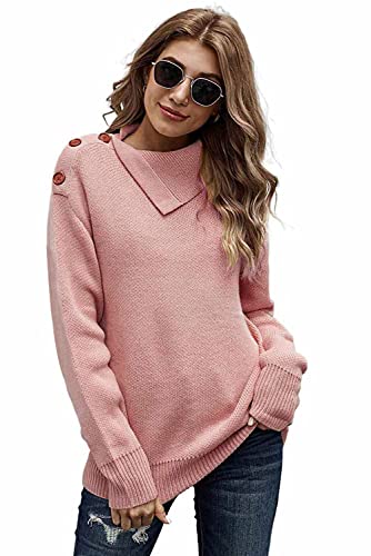 Necooer Damen Pullover Casual Fashion Winter Top High Tie Knopf Strickpullover Button Top von Necooer