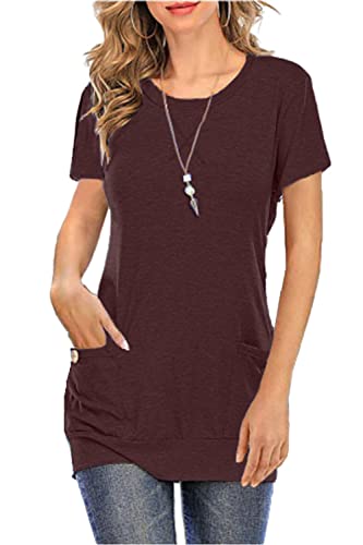 Necooer Damen Sommer Casual Tops Rundhalsausschnitt Kurzarm T Shirts Tees Bluse(S，A-Lila von Necooer