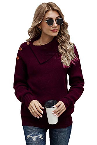 Necooer Damen Winter Strickpullover Stehkragen Warmes Damen Winter Strickpullover Button Top von Necooer