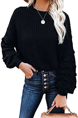 Necooer Damenmode Kurzer Pullover Laterne Ärmel Strickpullover Einfarbig Top Winter Warm Casual Damen Top von Necooer