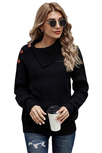 Necooer Damenmode Rollkragenpullover Langarm Strickpullover Button Top Winter Warm Casual Damen Top von Necooer