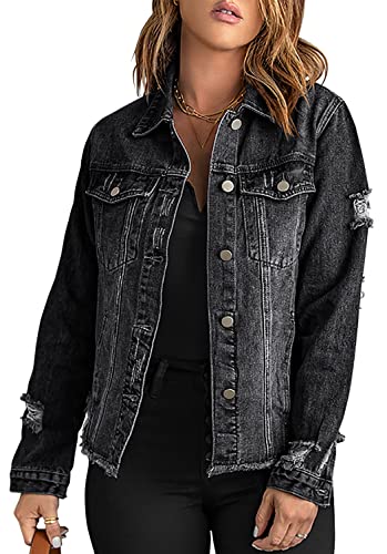 Necooer Denim Jeansjacke Mit Fransen In Distressed Optik Authentics Denimjacke Für Damen von Necooer