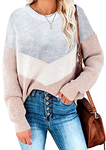 Necooer Farbblock Langarm Rundhals Warmhalten Pullover Damen Elegant Grau Winter Outwear（Grau，M） von Necooer