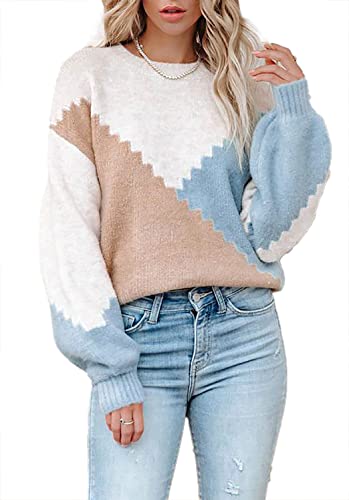 Necooer Herbstpullover für Damen lässig langärmelig mit Rollkragen Farbblock gestreift grober Pullover lockerer Strickpullover（Braun，L） von Necooer
