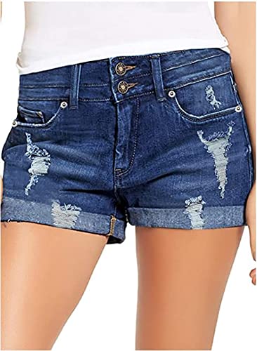 Necooer Jeans Shorts für Damen für Summer Mid Waist Rolled Blue Jean Shorts(L,Dunkelblau 05) von Necooer