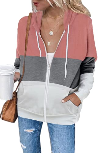 Necooer Kapuzen-Strickjacke Damen Casual Damen Mantel Tasche Reißverschluss Langarm Mantel Jacke(S,B-Rosa) von Necooer