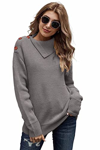 Necooer Rollkragenpullover Strickpullover Loser Casual Top Pullover mit Knöpfen Herbst und Winter Daman Tops von Necooer