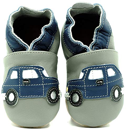 (Autos II, 23 EU) Lederpuschen Lederpatschen Lederschuhe Kinder Hausschuhe Kinderschuhe Kinderhausschuhe weiche Leder Krabbelschuhe Junge Mädchen Kleinkind Lederhausschuhe Puschen Lauflernschuhe von Need Sleep