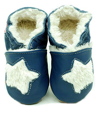 (Dunkelblau, 30 EU) Winter Lederpuschen Lederpatschen Lederschuhe Kinder Hausschuhe Kinderschuhe Kinderhausschuhe Leder Krabbelschuhe Junge Mädchen Kleinkind Lederhausschuhe Puschen Lauflernschuhe von Need Sleep