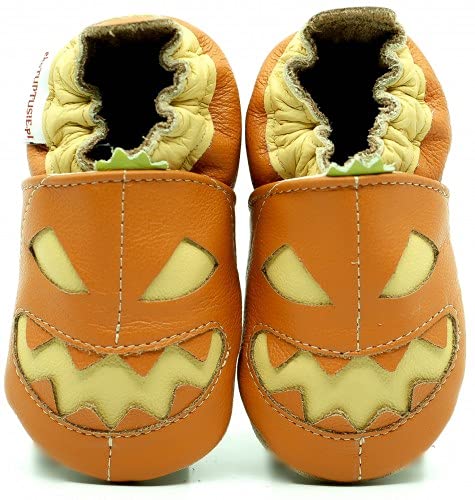 (Halloween, 27 EU) Lederpuschen Lederpatschen Lederschuhe Kinder Hausschuhe Kinderschuhe Kinderhausschuhe weiche Leder Krabbelschuhe Junge Mädchen Kleinkind Lederhausschuhe Puschen Lauflernschuhe von Need Sleep