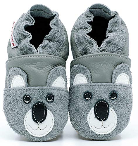 (Koala, 25 EU) Lederpuschen Lederpatschen Lederschuhe Kinder Hausschuhe Kinderschuhe Kinderhausschuhe weiche Leder Krabbelschuhe Junge Mädchen Kleinkind Lederhausschuhe Puschen Lauflernschuhe von Need Sleep