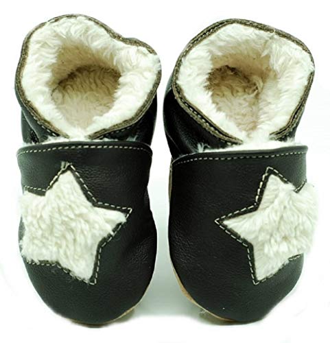 (Schokolade, 25 EU) Winter Lederpuschen Lederpatschen Lederschuhe Kinder Hausschuhe Kinderschuhe Kinderhausschuhe Leder Krabbelschuhe Junge Mädchen Kleinkind Lederhausschuhe Puschen Lauflernschuhe von Need Sleep